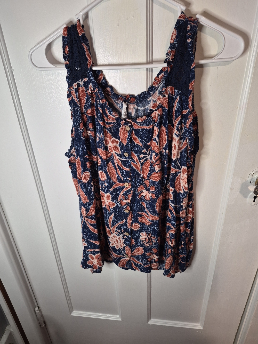 Maurices Navy Tank Top with Coral Floral Print